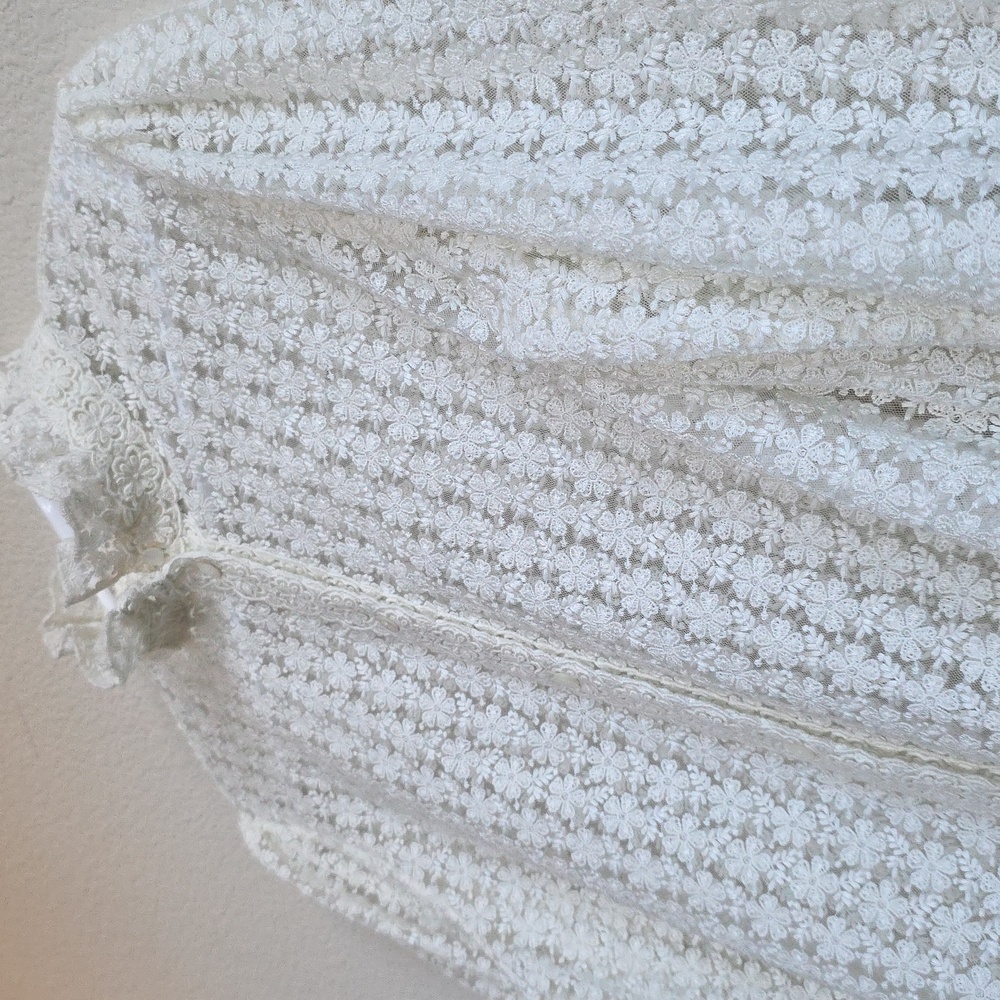 Sezane Cathy Ecru Lace Blouse Ruffle Stand Collar Cream Long Sleeve Button Down - Picture 11 of 11